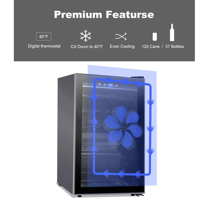 Premium Beverage Cooler & Mini Fridge – 145 Can Capacity, Adjustable Shelves, Glass Reversible Door – Perfect for Home Offices, Bars & Entertaining