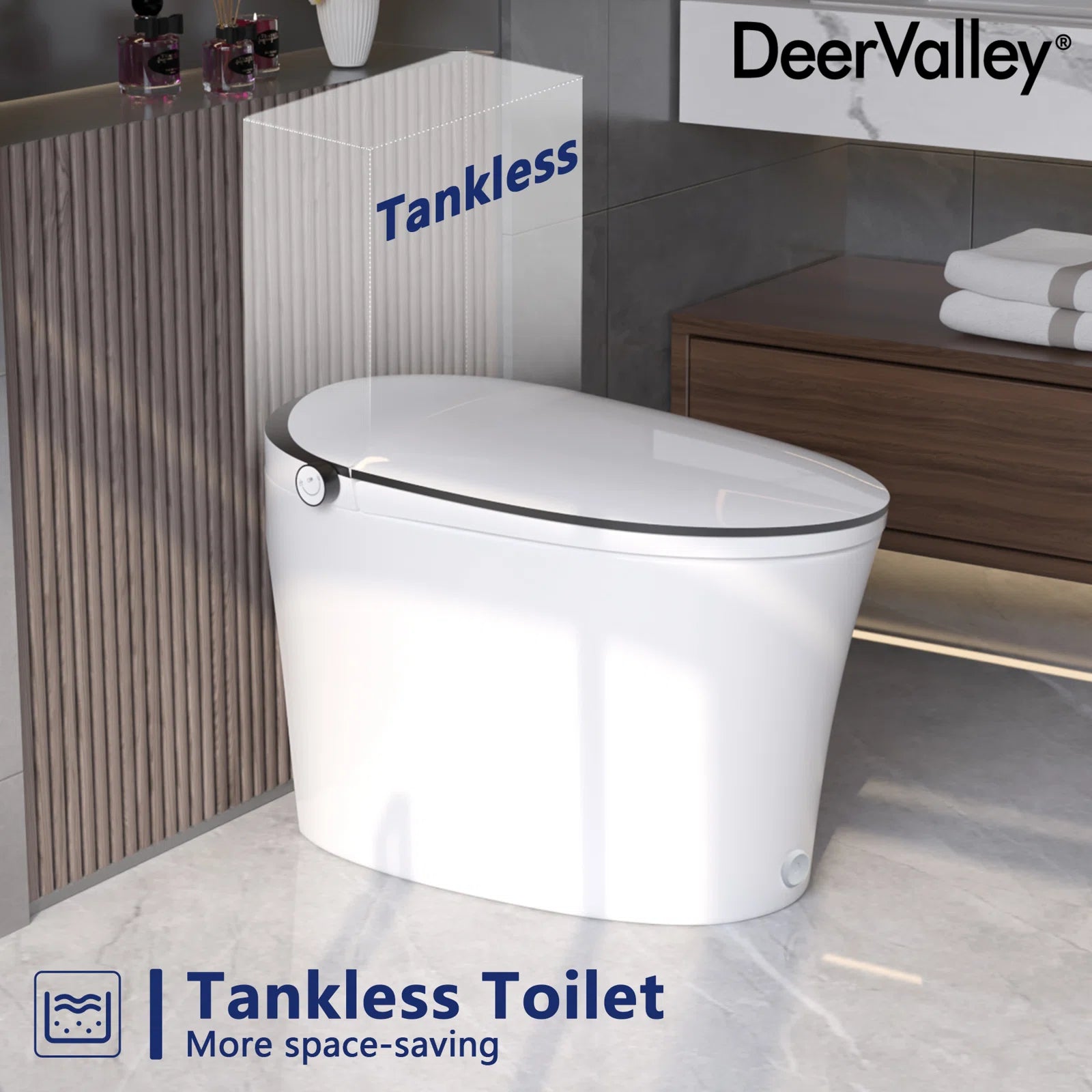 DeerValley Smart Bidet Toilet with Heated Seat | Quiet-Close, Auto Flush, Foot Kick Sensor, Blackout Power Flush | Advanced Comfort and Hygiene