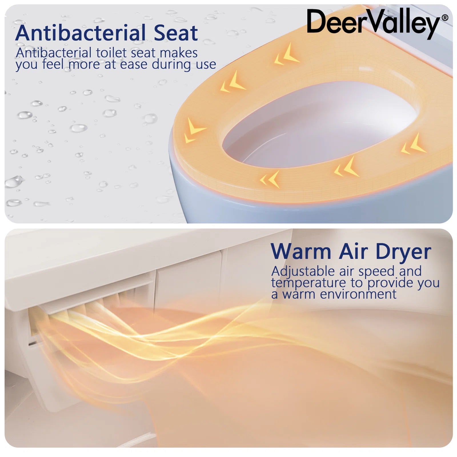 DeerValley Smart Bidet Toilet with Heated Seat | Quiet-Close, Auto Flush, Foot Kick Sensor, Blackout Power Flush | Advanced Comfort and Hygiene