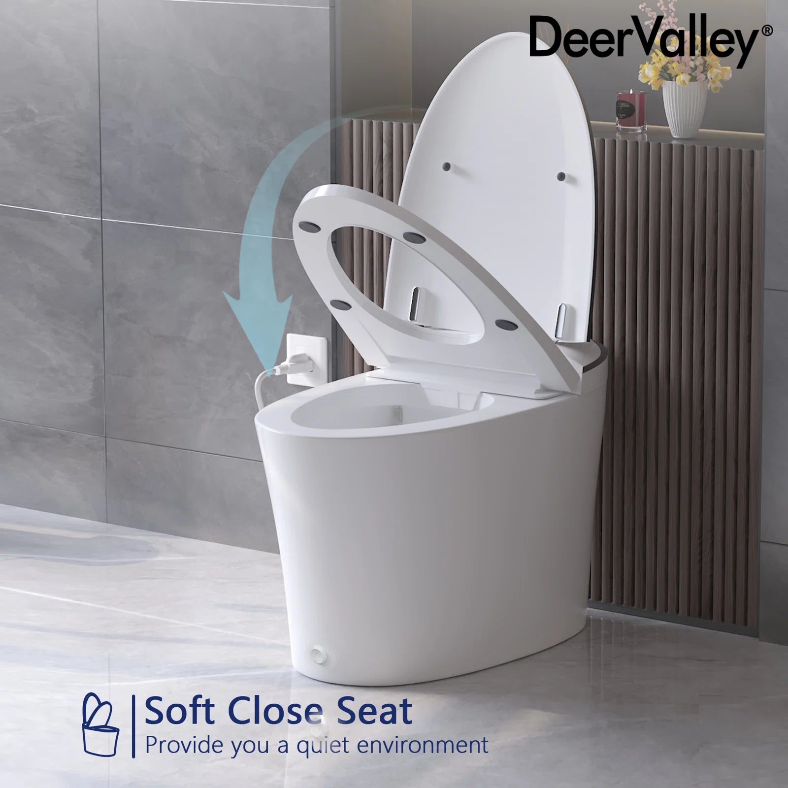 DeerValley Smart Bidet Toilet with Heated Seat | Quiet-Close, Auto Flush, Foot Kick Sensor, Blackout Power Flush | Advanced Comfort and Hygiene